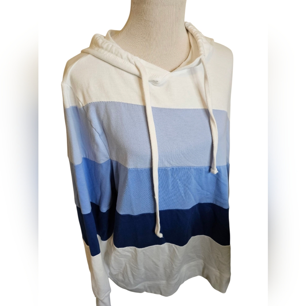 Women Within Plus Size Striped Blue and White Women's Hoodie Sweater Size 1X.